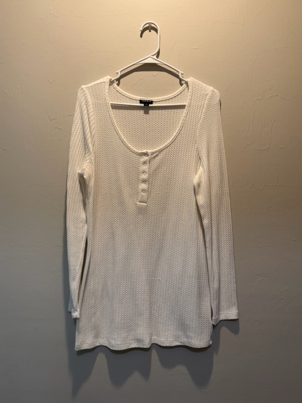 Torrid White Waffle Knit Long Sleeve Henley